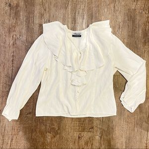 Marnie West Vintage Ruffle Collar Blouse with Shoulder Pads.